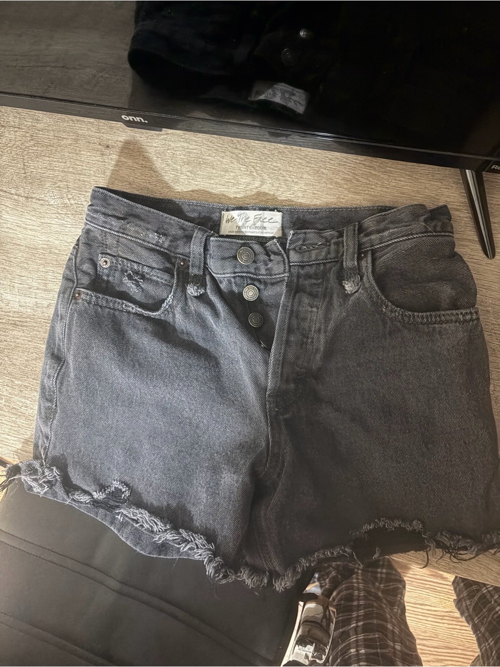 We The Free Black High-Rise Distressed Denim Cutoff Shorts